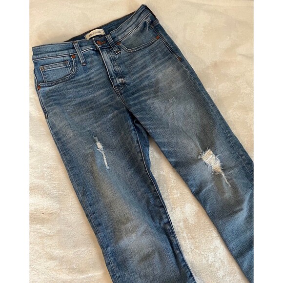 Madewell 27 9” High Rose skinny distressed with holes blue jeans - Picture 4 of 10